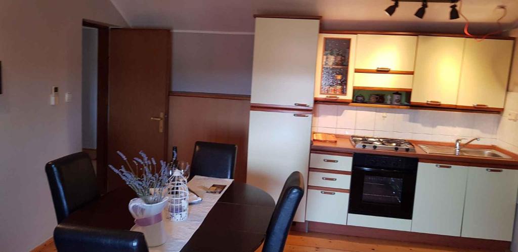 a kitchen with a table with chairs and a kitchen with a sink at Apartment in Pula 33579 in Loborika