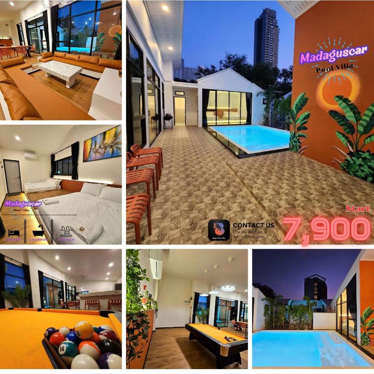 a collage of pictures of a house with a pool at Madaguscar Private Pool Villa-Pattaya in Jomtien Beach