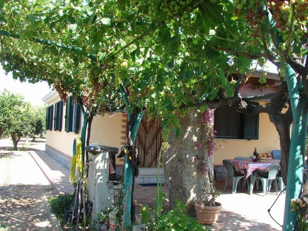 een huis met een tafel en stoelen onder een boom bij Domus Trebini in Tortolì