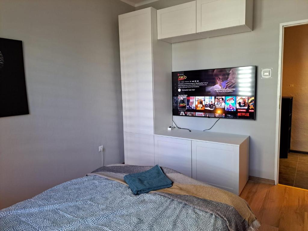 Televízia a/alebo spoločenská miestnosť v ubytovaní Comfortable Apartment close to Spodek
