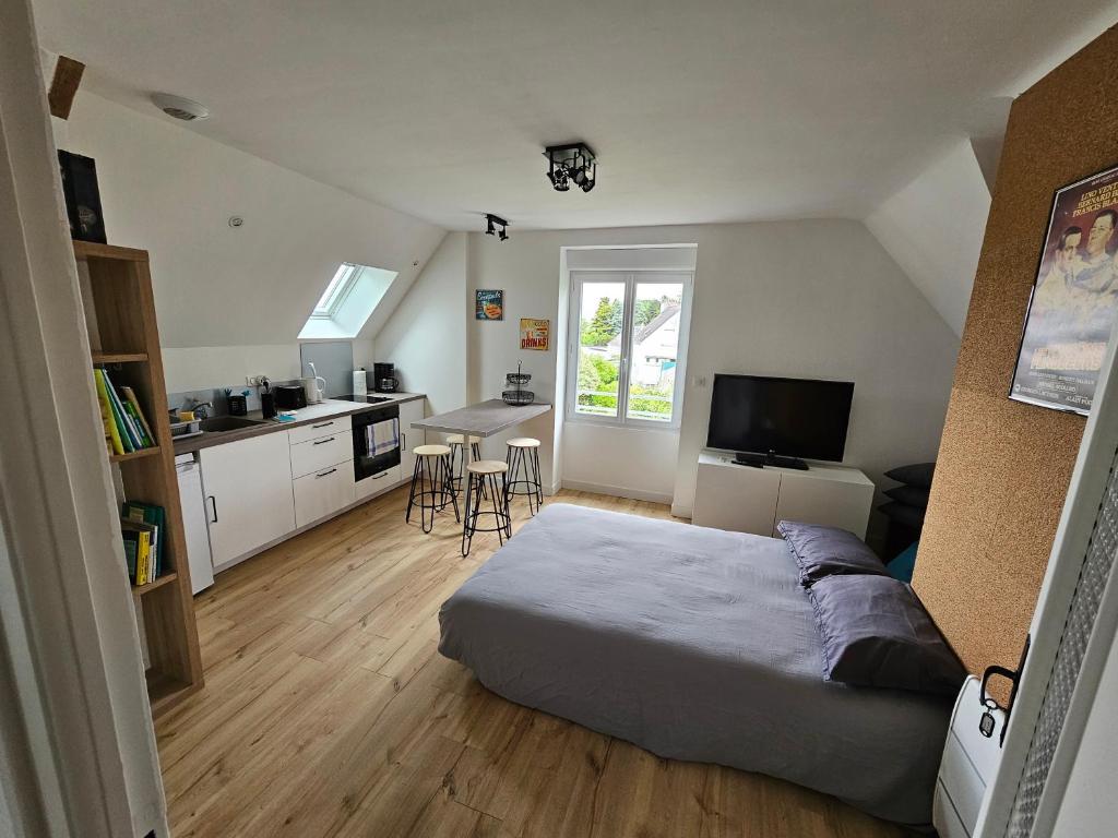 TV a/nebo společenská místnost v ubytování Le Faouët Appartement