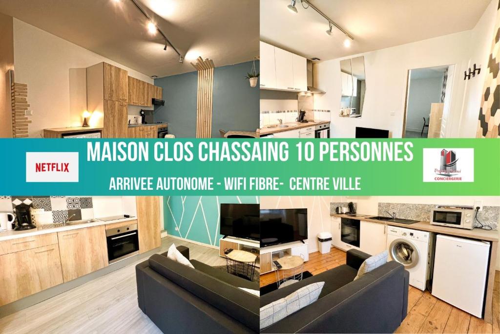 ペリグーにあるMAISON DE VILLE 10 personnes CLOS CHASSAING- WIFI -CENTRE VILLE -PROPERTY RENTAL NMのキッチン・リビングルームのコラージュ