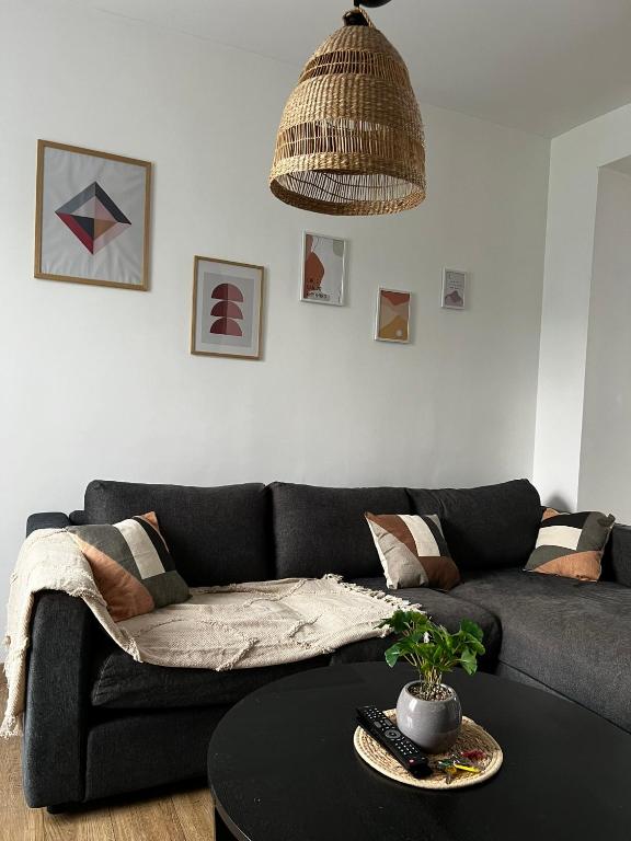 un salon avec un canapé et une table dans l'établissement Appartement Cosy Valenciennes, à Marly