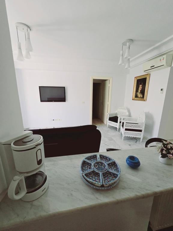 TV a/nebo společenská místnost v ubytování Karray Home Appartement Salon 2 RDC avec Jardin