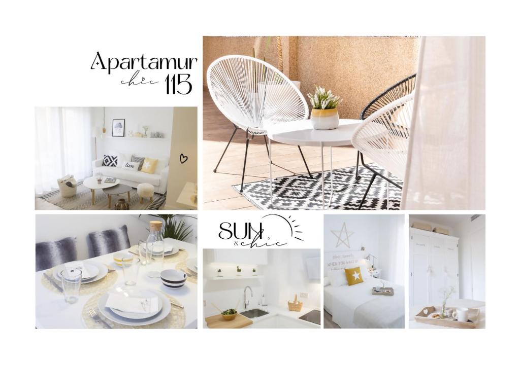 ムルシアにあるApartamur Chic 115のテーブルと椅子付きの部屋の写真のコラージュ