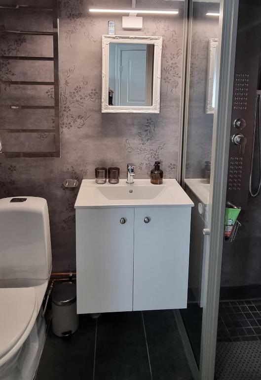 Koupelna v ubytování Mysig 1a med Minispa, 20 min från Kinnekulle