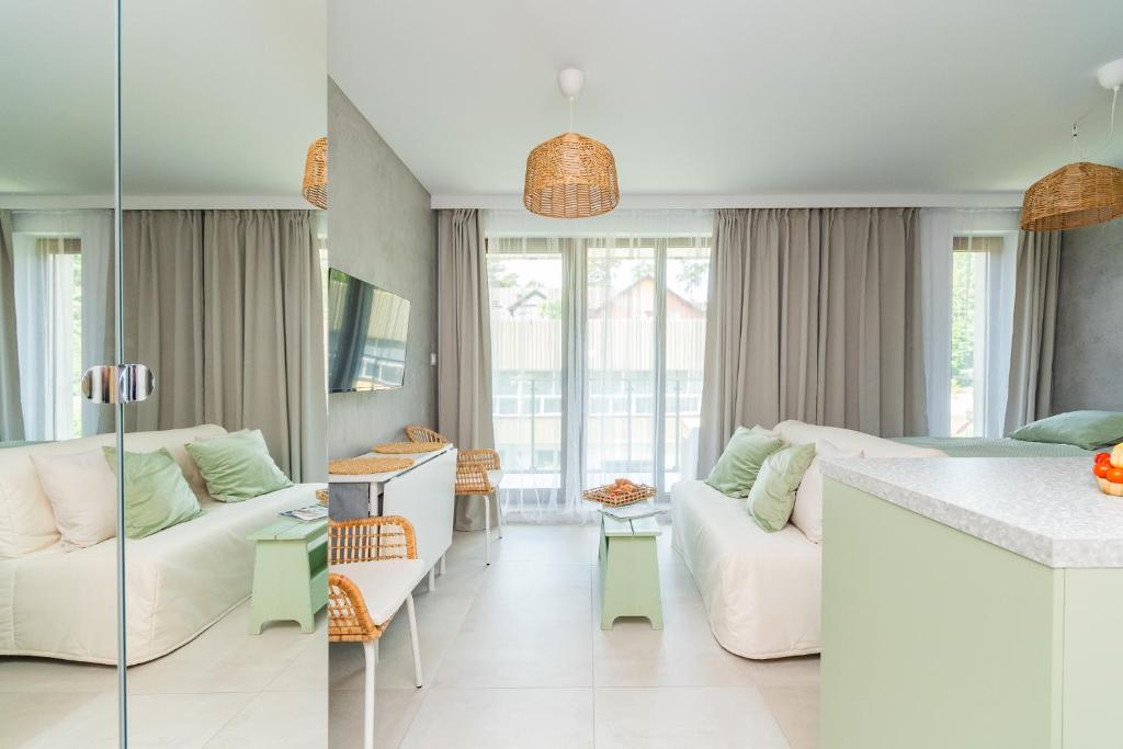 TV a/nebo společenská místnost v ubytování APARTAMENTY MIERZEJA - STEGNA PARK STUDIO, 500 m od plaży