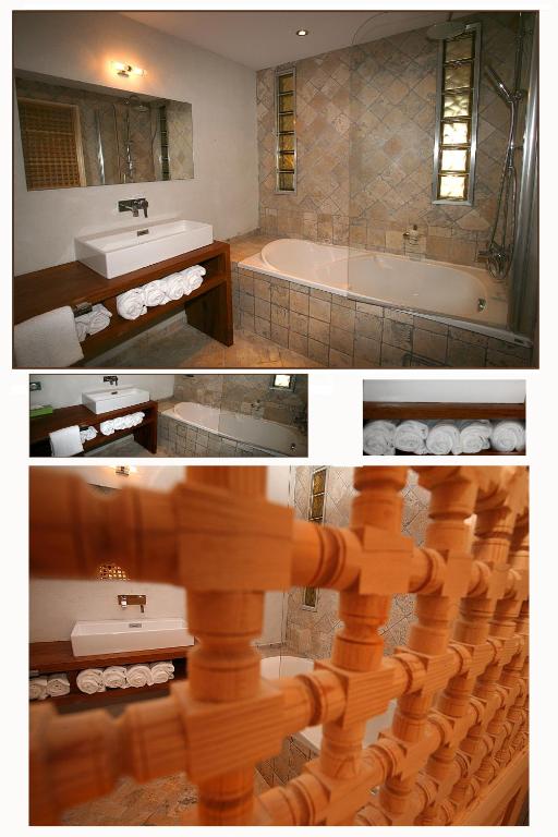 two pictures of a bathroom with a tub and a sink at Hôtel Campo Dell'oro in Ajaccio