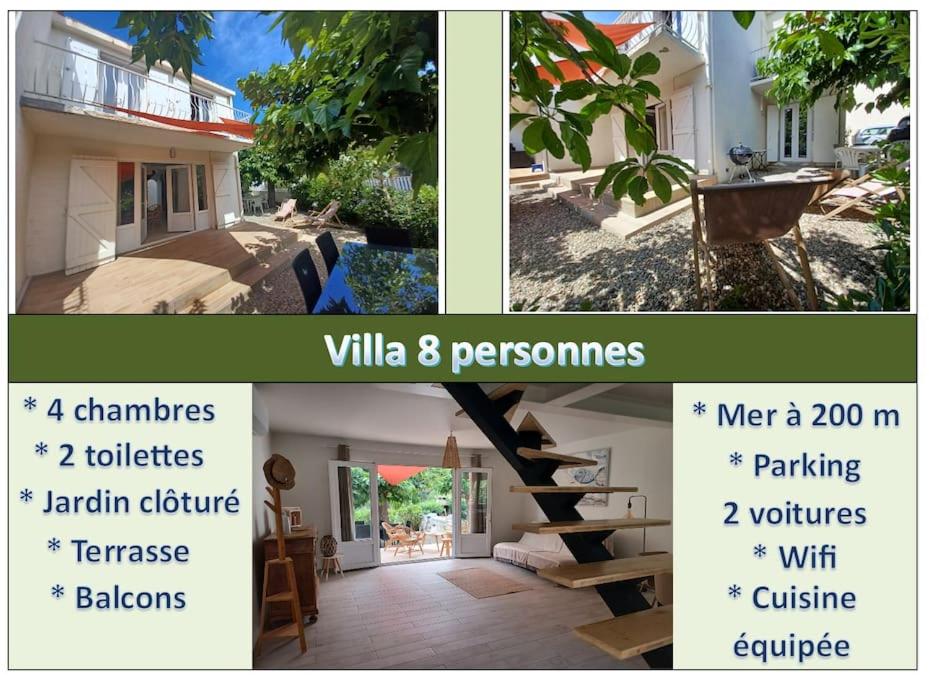 un collage de deux photos d'une maison dans l'établissement Villa 8 pers, 4 ch, jardin, clim 200m de la plage, à Saint Pierre La Mer