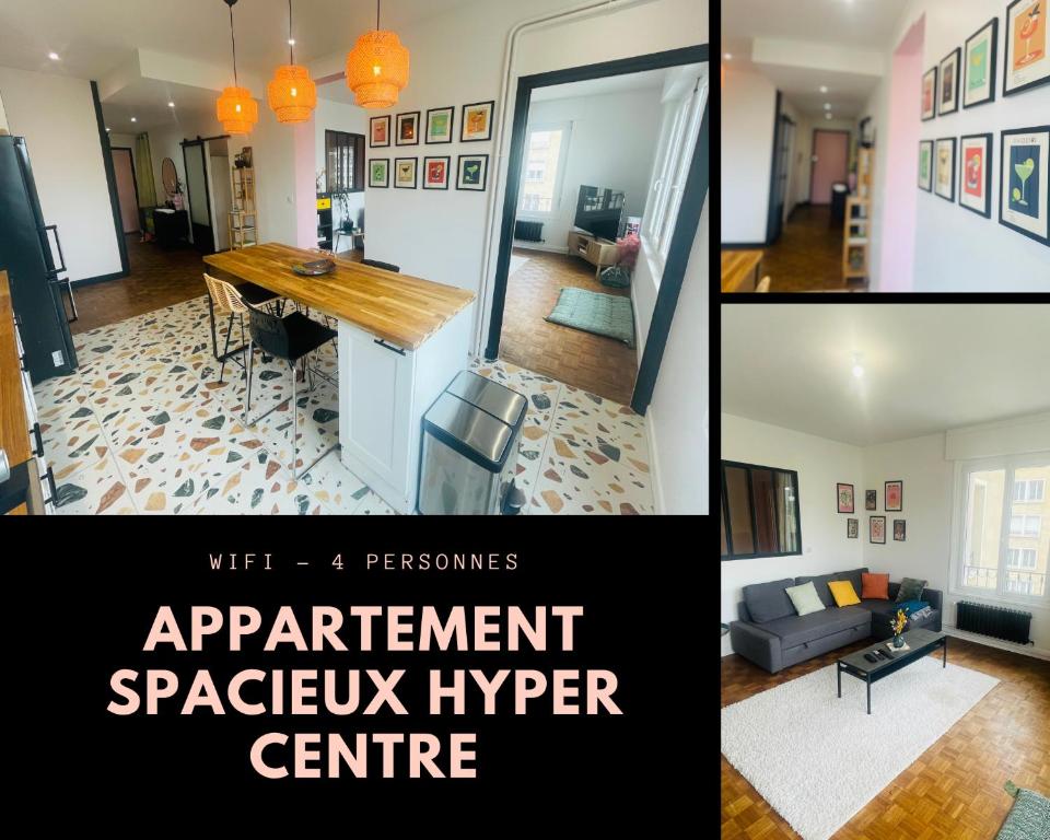 un collage de photos d'un salon et d'un appartement dans l'établissement Hysope YourHostHelper, à Caen