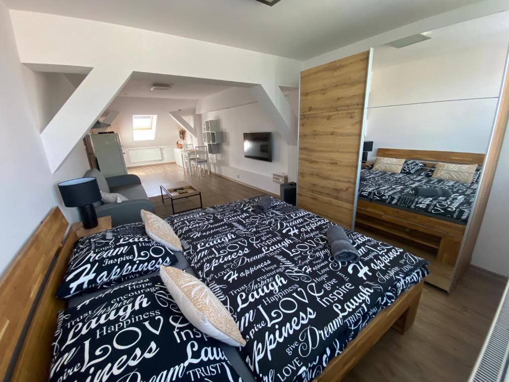 Postel nebo postele na pokoji v ubytování Černý Tulipán - apartmán 6
