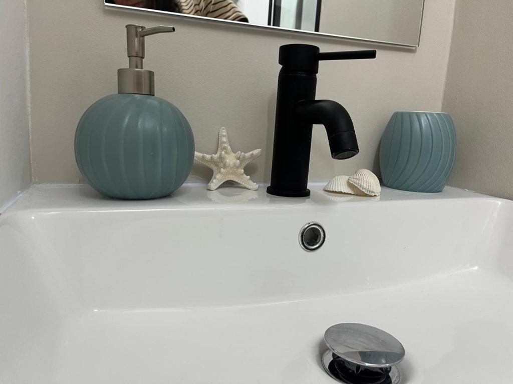 un lavandino con un rubinetto e una stella marina sopra di La casa di Marge a Sanremo