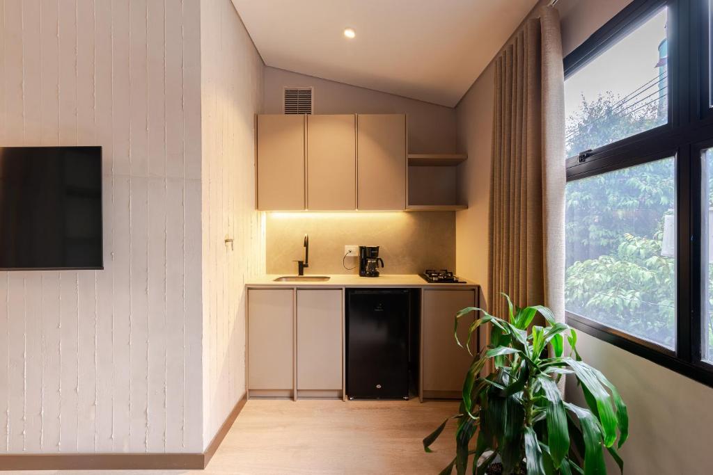 Kuchyň nebo kuchyňský kout v ubytování Hotel Lincoln