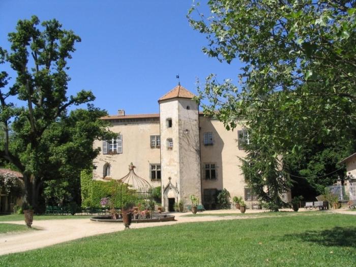 ein großes Gebäude mit einem Turm darüber in der Unterkunft Chateau De La Chassaigne in Thiers