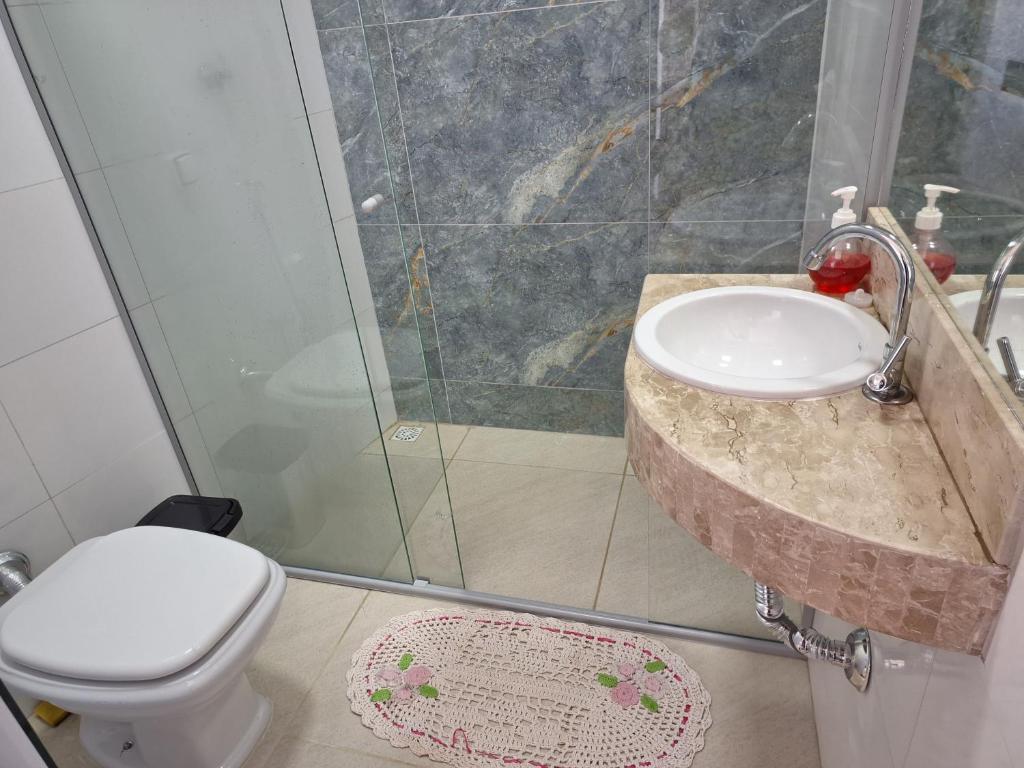 Koupelna v ubytování Kitnet Canastra de Minas