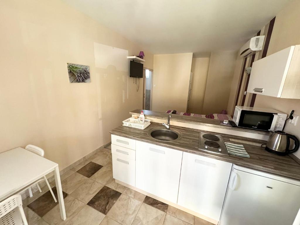 Kuchyň nebo kuchyňský kout v ubytování Zam-Zem Holiday Apartman