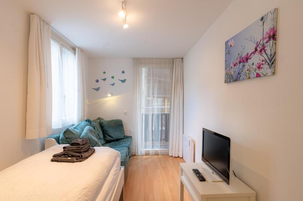 TV a/nebo společenská místnost v ubytování Chalet Chrumm