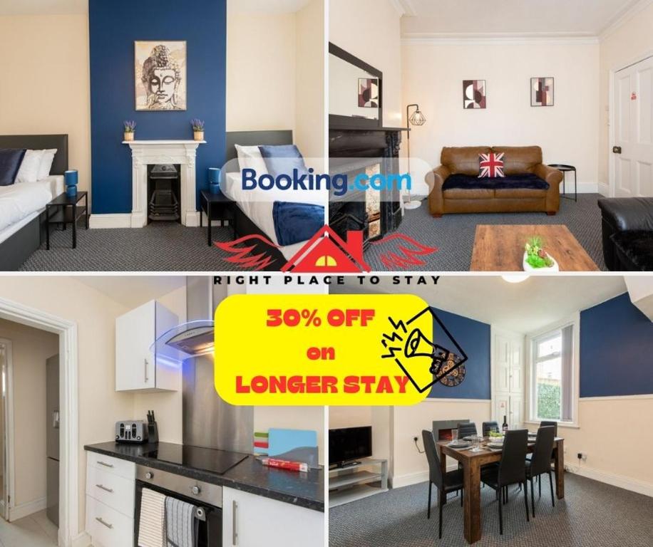 a collage of two pictures of a living room at Darlington Modern 2 Bed Apartment Great for Contractors in Darlington
