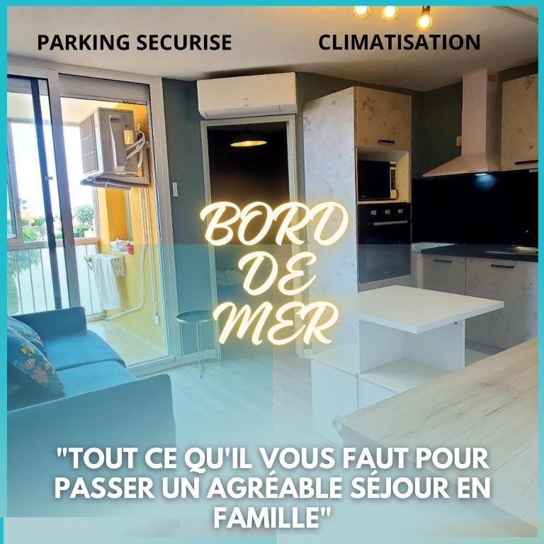 une cuisine avec un panneau indiquant bono de mer dans l'établissement Appartement 