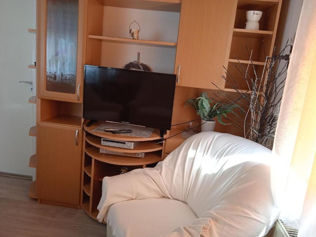 A television and/or entertainment centre at Ferienwohnung in Balatonlelle mit Garten