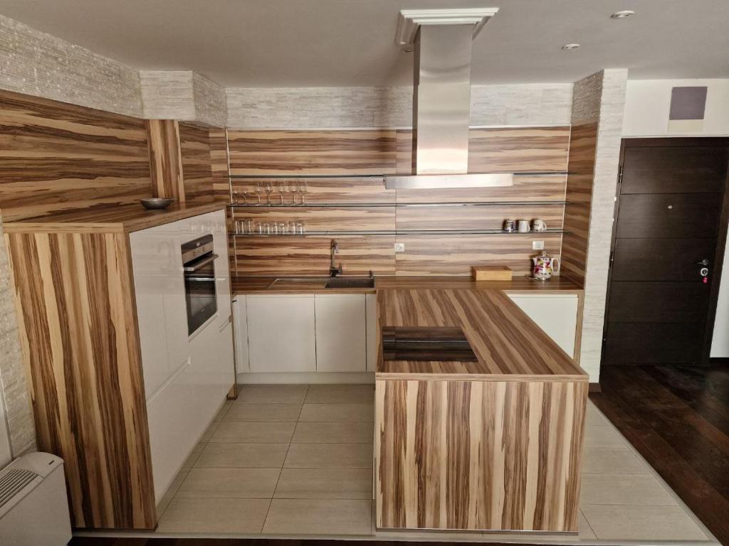 Kuchyň nebo kuchyňský kout v ubytování SkyAprt77m Jacuzzi