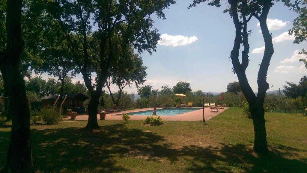 basen w ogrodzie z drzewami w obiekcie Villa Monnalisa w mieście Pian di Scò