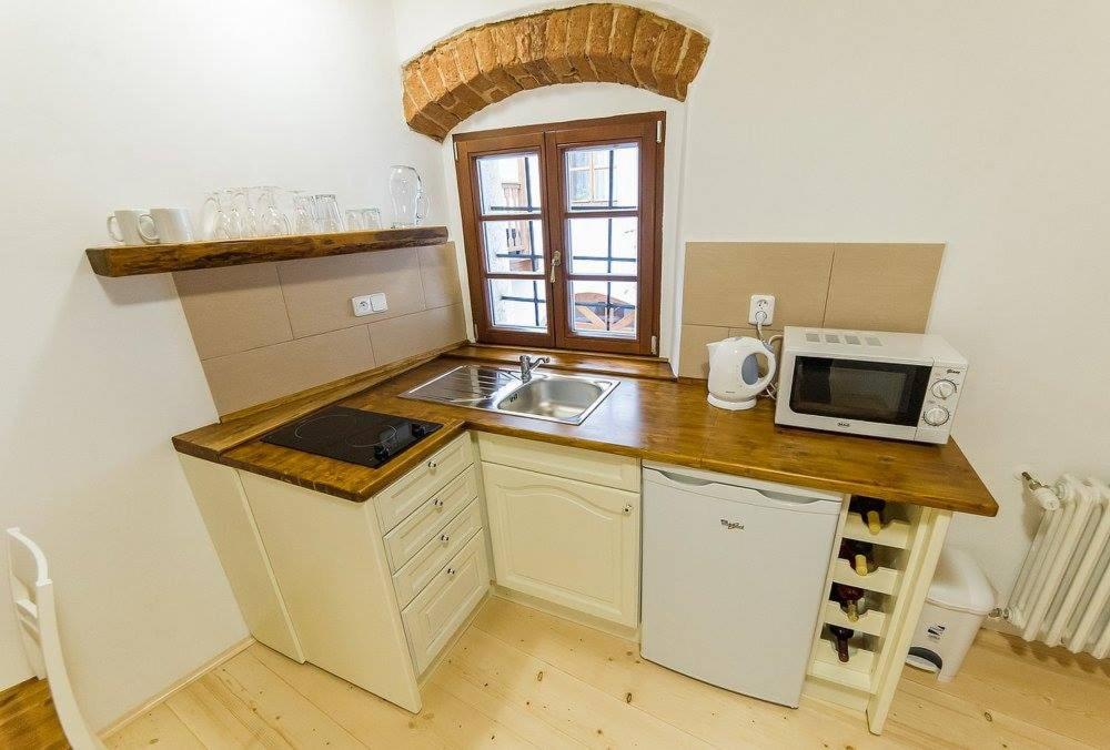 Kuchyň nebo kuchyňský kout v ubytování Penzion u Františka