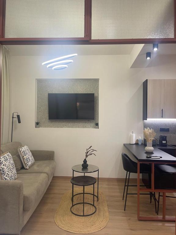 Televízia a/alebo spoločenská miestnosť v ubytovaní Plane Tree Luxury Suites