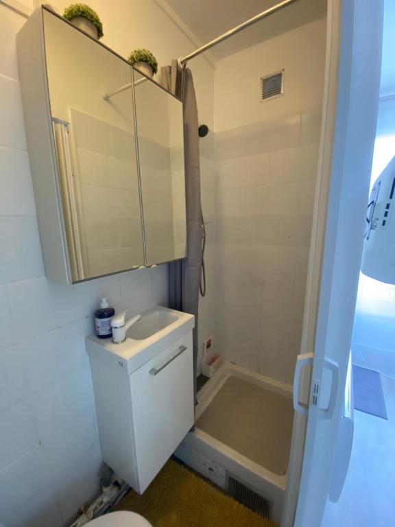 une salle de bain avec un lavabo, des toilettes et une baignoire dans l'établissement Studette 13m2, à Bagnolet
