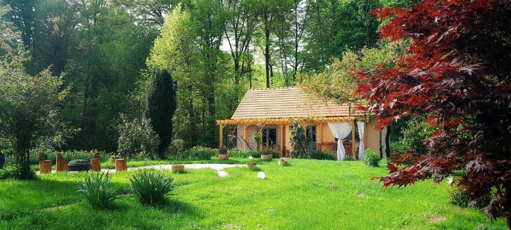 a gazebo in a yard with ducks in the grass at Holiday Home Forest INN in Sveti Martin na Muri