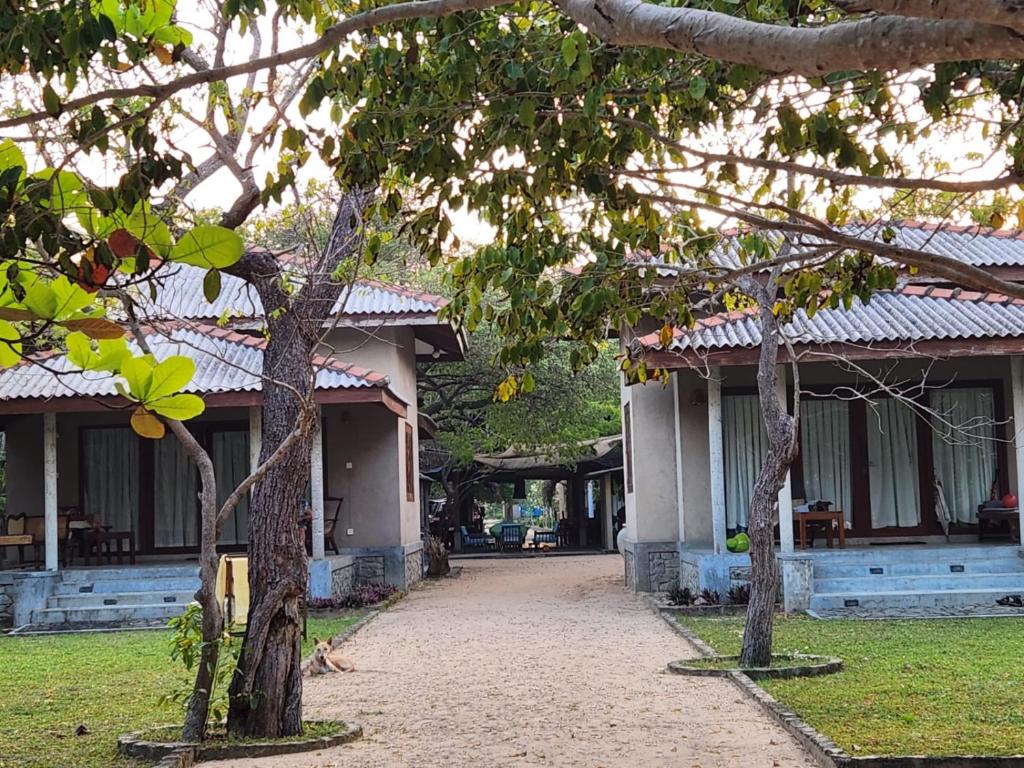 a building with trees in front of it at Nagenahira Beach Villa in Nilaveli