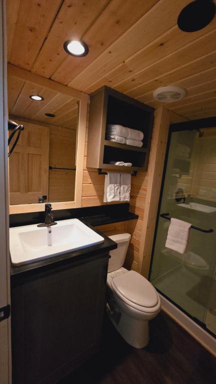 Vannituba majutusasutuses Cozy Cabins With Mountain View 7A