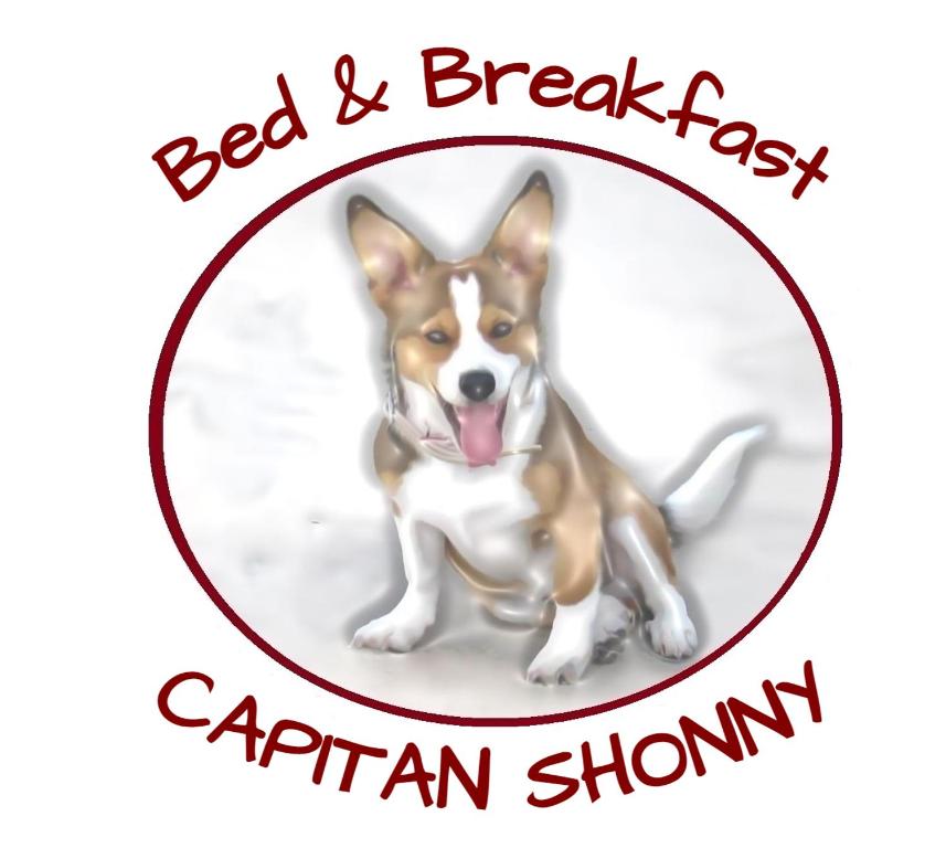 Un cane seduto in cerchio con le parole rosse e spezzare veloce il capitano Shuman di Capitan Shonny a Portoscuso