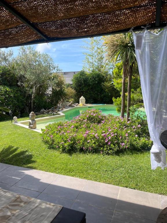 une arrière-cour avec une piscine et un jardin dans l'établissement Le flamant rose, à Ensuès-la-Redonne
