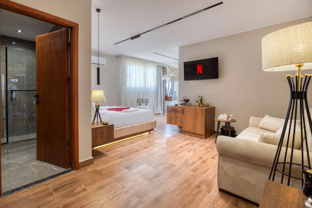 Postelja oz. postelje v sobi nastanitve Gaia Pyramids Hotel