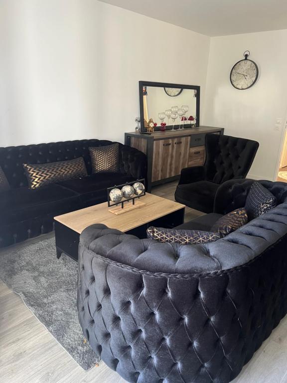 un salon avec un canapé et une table dans l'établissement Fati appart, à Sannois