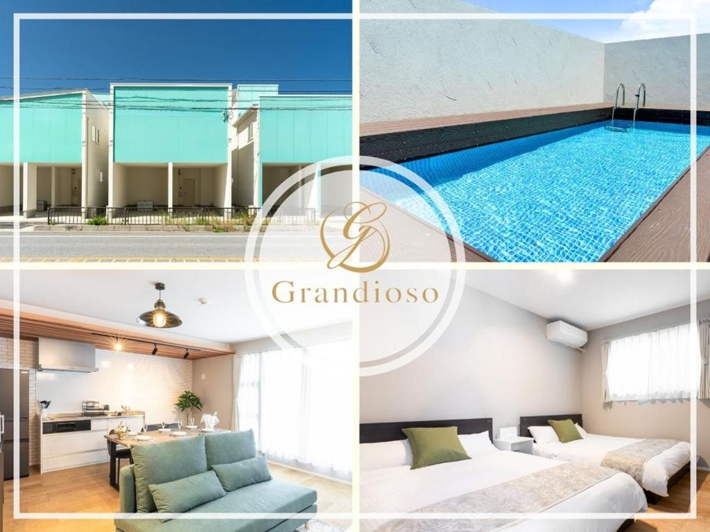 a collage of photos of a villa with a swimming pool at Grandioso Okinawa Villa Kin 2 - Vacation STAY 08755v in Yaka