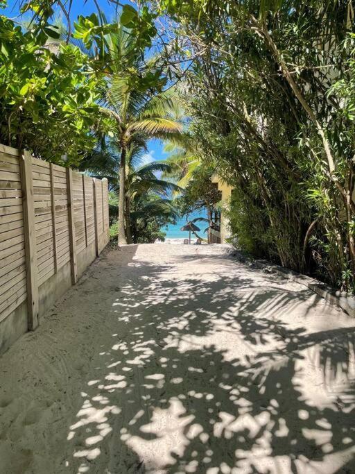 a road with a fence and trees on the side at Villa Mia in Trou d'Eau Douce