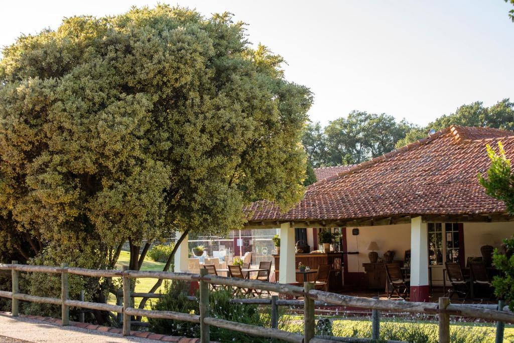 a house with a fence and a tree at Herdade das Barradas da Serra in Grândola