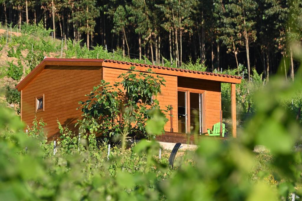a small wooden house in the middle of a forest at Quinta da Aldeia Nova in Arganil