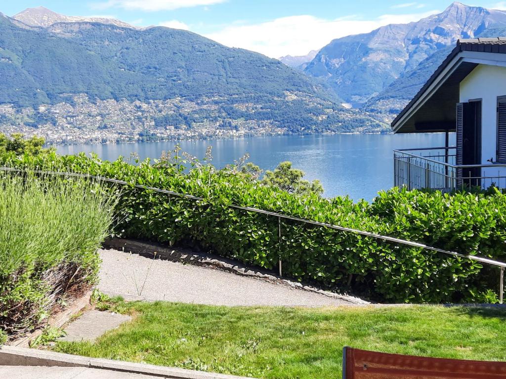 a house with a view of a lake and mountains at Apartment Lakeview La Marea by Interhome in Piazzogna