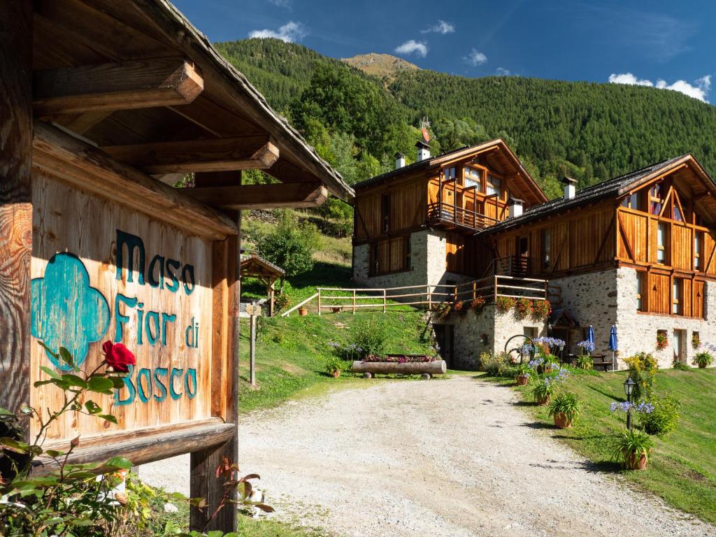 a group of wooden buildings in a mountain at Maso Fior di Bosco - Val di Rabbi - Esercizio Rurale in Rabbi