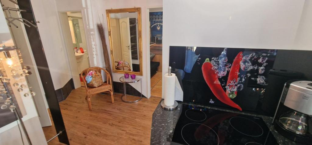 Kuchyň nebo kuchyňský kout v ubytování Am alten Deich