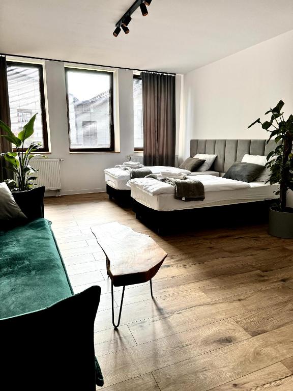 a living room with two beds and a couch at Sweet Apartments in Żarki