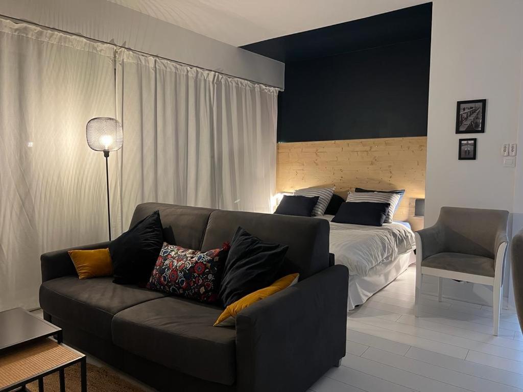 un salon avec un canapé et un lit dans l'établissement High class Apartment Paris 15, à Paris