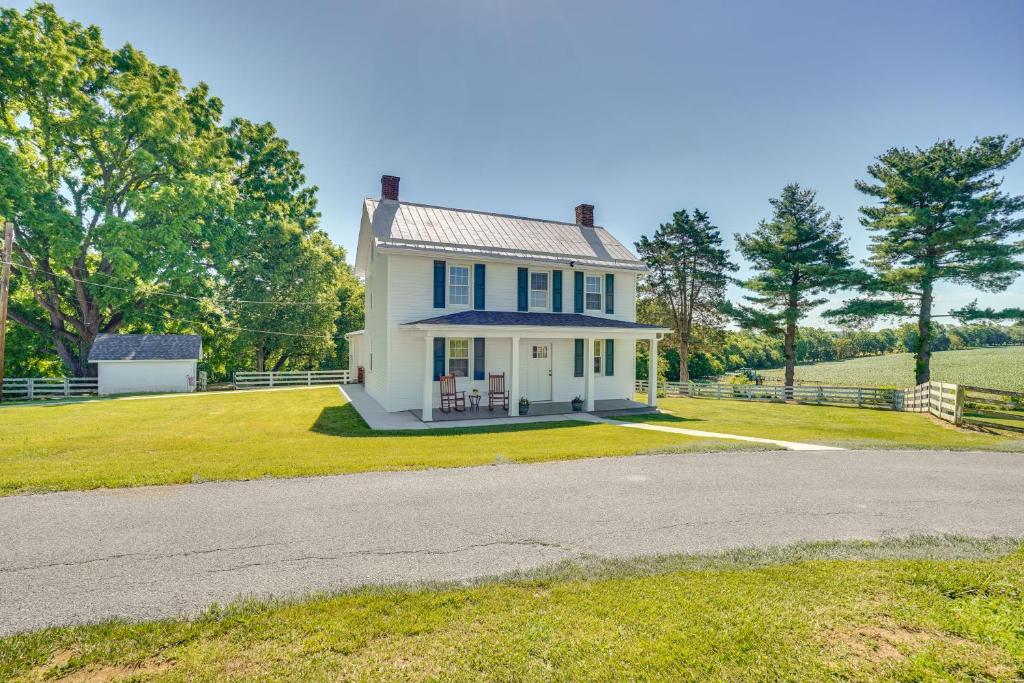 a white house with a yard and a road at Historic Jefferson Farmhouse - Hike, Bike and Raft! in Jefferson