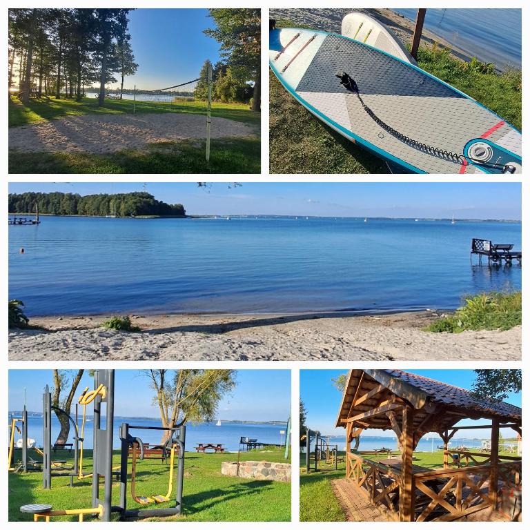 a collage of four pictures of a lake at Letniaczki ABI in Rydzewo