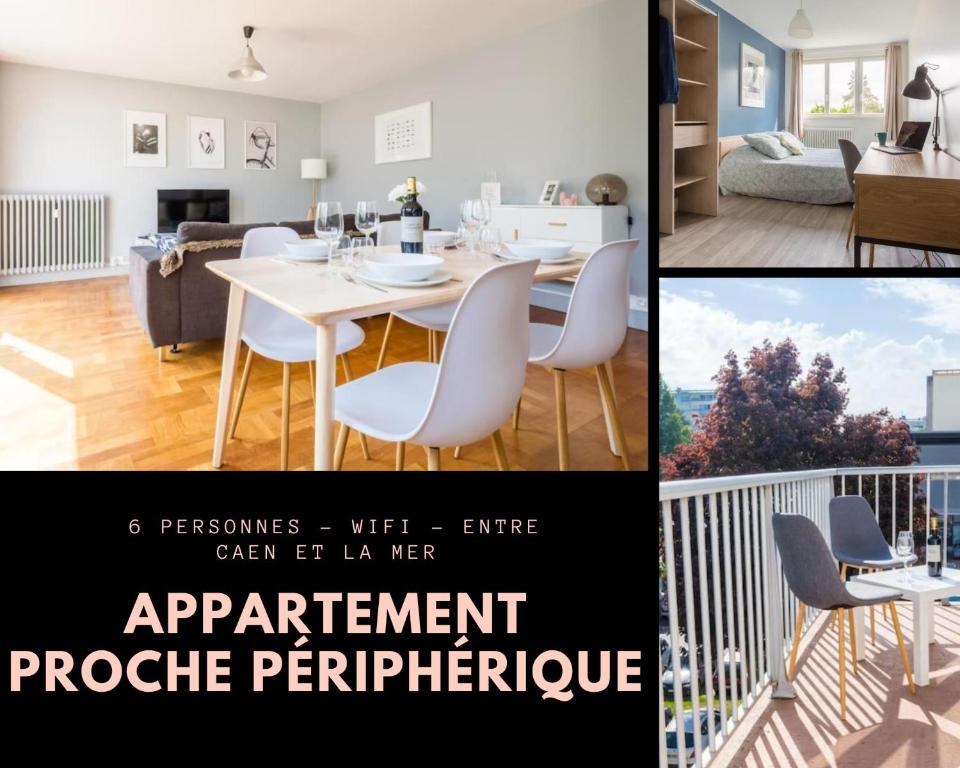 - un salon et une salle à manger avec une table et des chaises dans l'établissement Bambou YourHostHelper, à Hérouville-Saint-Clair