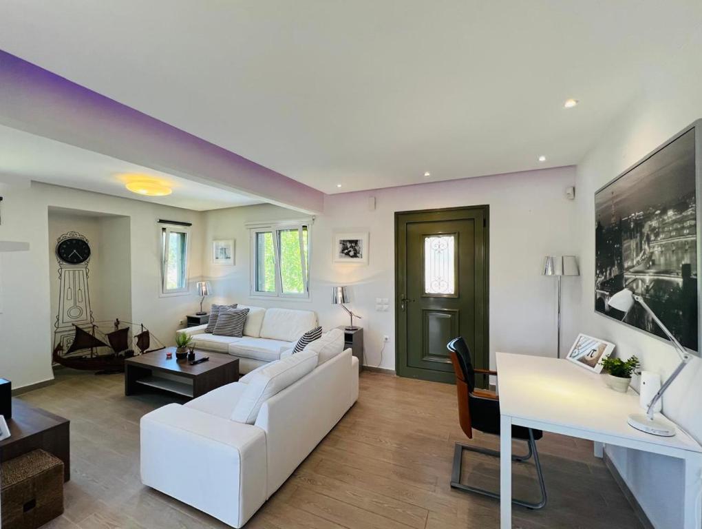 Televízia a/alebo spoločenská miestnosť v ubytovaní Lefkada Beach Villa