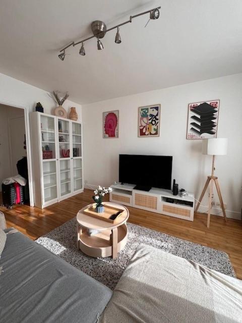 un salon avec un lit et une télévision dans l'établissement Bel appartement très lumineux Hyper centre, au Mans